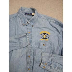 Paradise Point Mens XL Denim Button Down Shirt New Orleans Who Dat Fleur De Lis